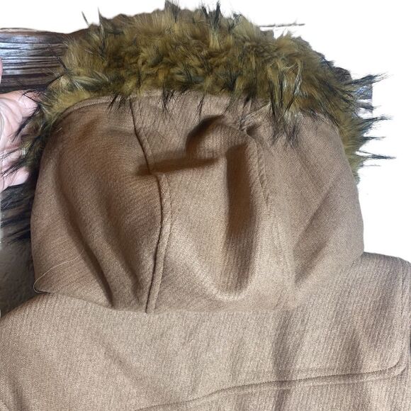 Cole haan signature jacket 12 wool heavy zip/button front faux fur hood jacket - Picture 7 of 9